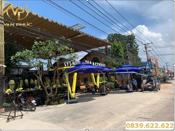 Mái bạt mái kéo tại Lâm Đồng sử dụng cho các quán cà phê 
